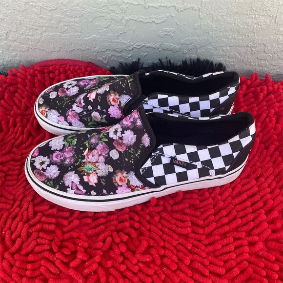 Vans Slip-On Shoes Size 7.5 Floral & Butterfly Checkerboard Casual - Picture 1 of 8